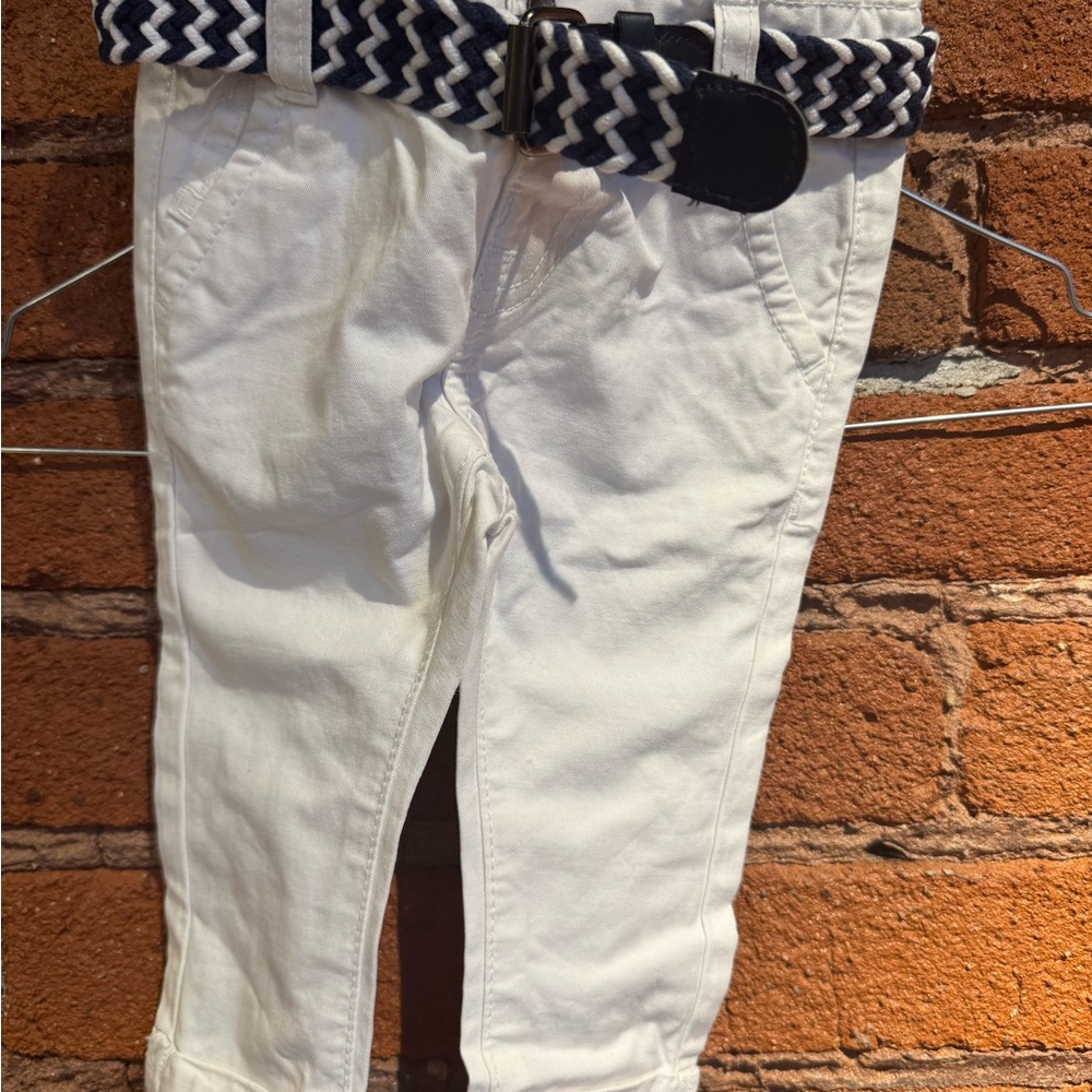 Kids' White Pants with Navy Belt